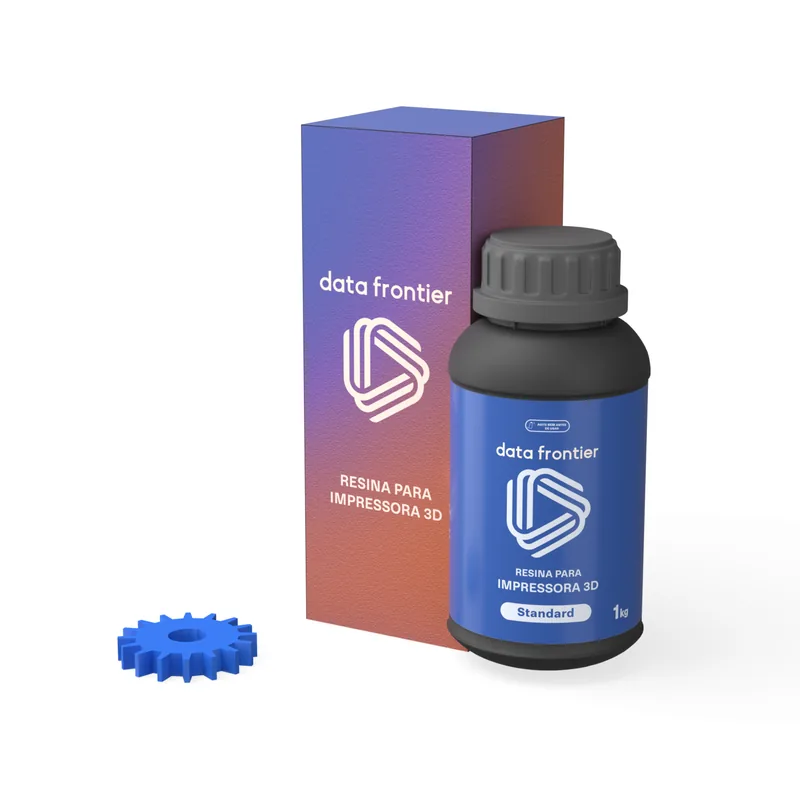 Resina DF Standard da Data Frontier, frasco de 1 kg com peça impressa